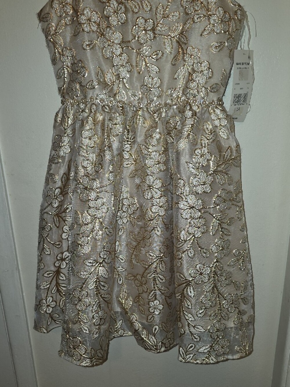 Rare Editions Gold Floral Embroidered Ivory Party Dress - Picture 3 of 7